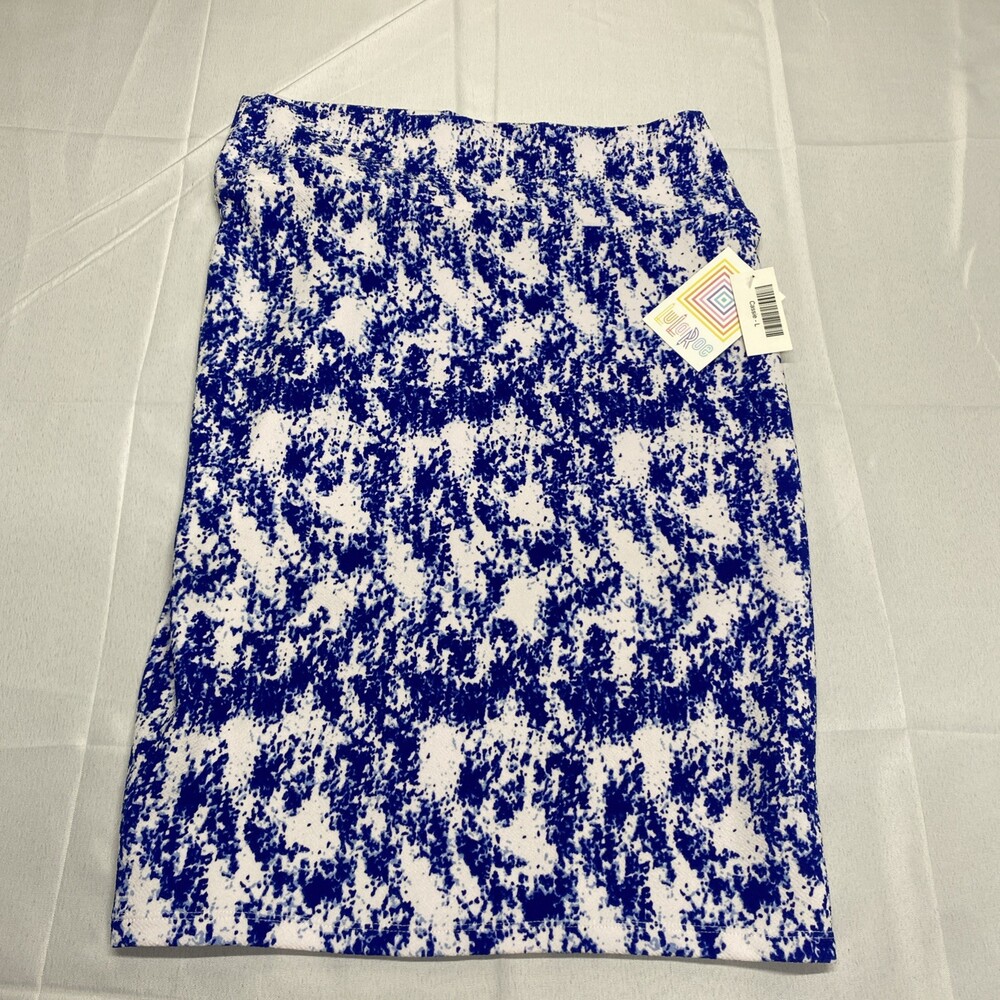 LuLaRoe Cassie Blue and White Abstract Pencil Skirt Size Large NWT